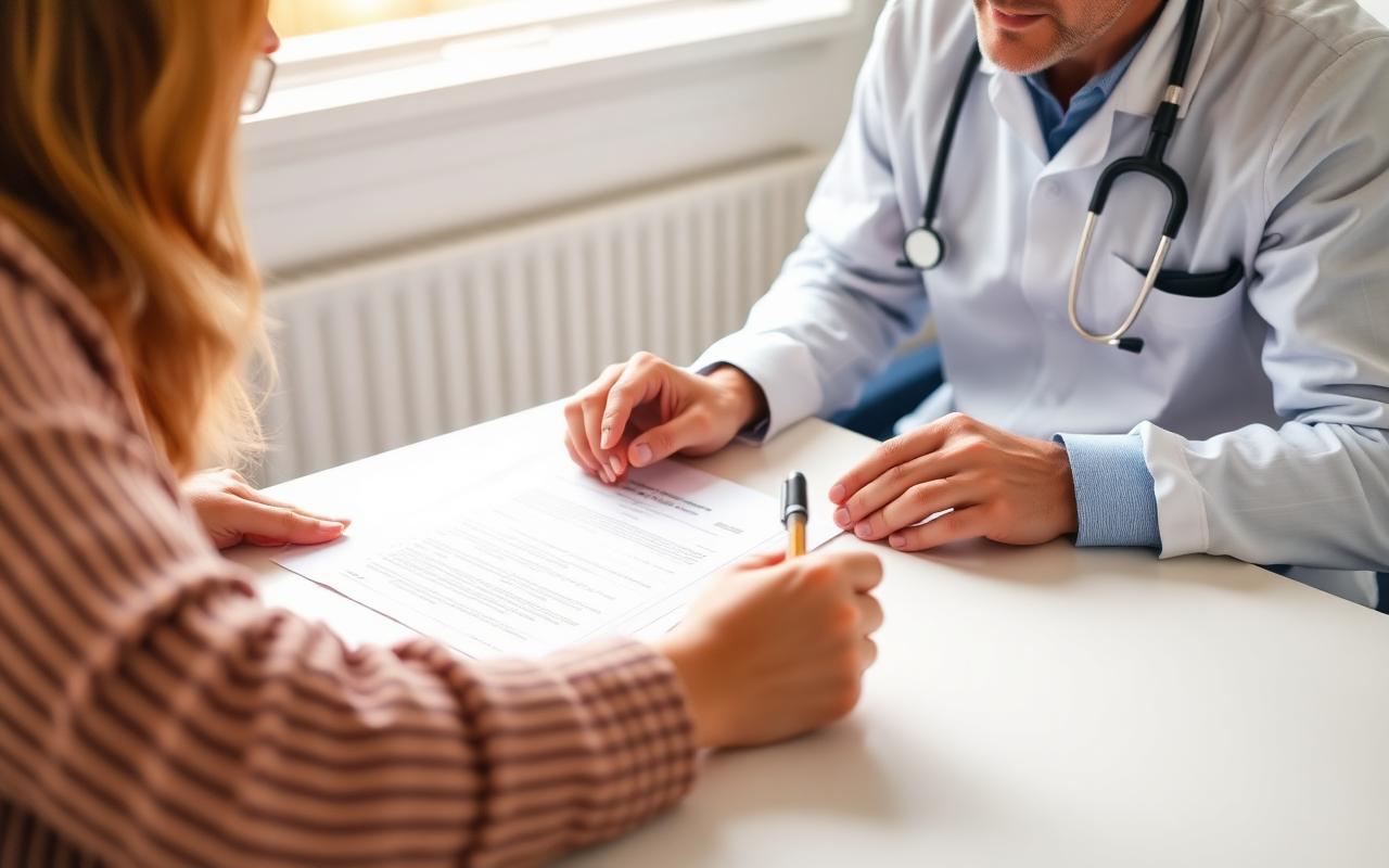 Patient reviewing an informed consent document with a clinician